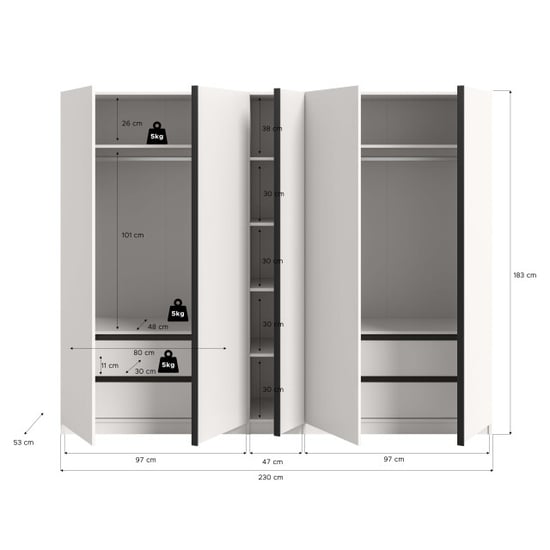 Furnilux Moderne 5-deurs kledingkast in ruime opbergoplossing met lades en schappen - Image 4