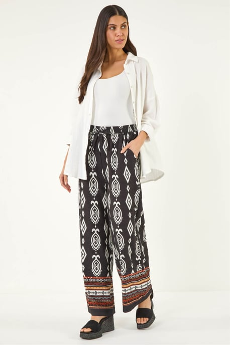 Aztec Border Print Wide Leg Trousers - Image 2