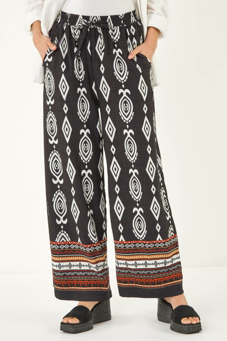 Aztec Border Print Wide Leg Trousers - Image 4