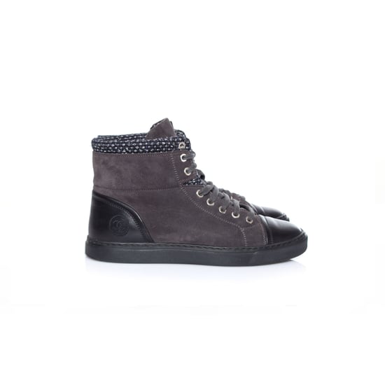 Chanel, high top cc logo tennis sneakers with tweed - Image 4