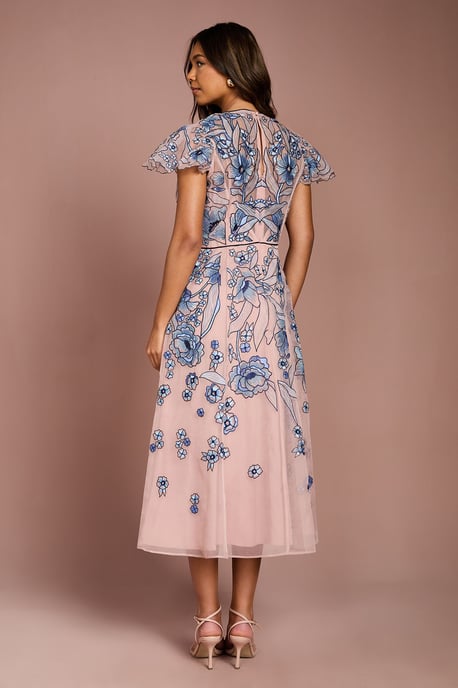 Floral Embroidered Cutwork Sleeve Midi Dress - Image 3