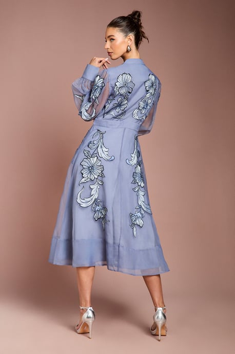 Placement Embroidered Long Sleeve Midi Dress - Image 3