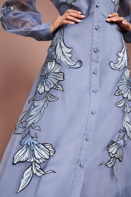 Placement Embroidered Long Sleeve Midi Dress - Image 4