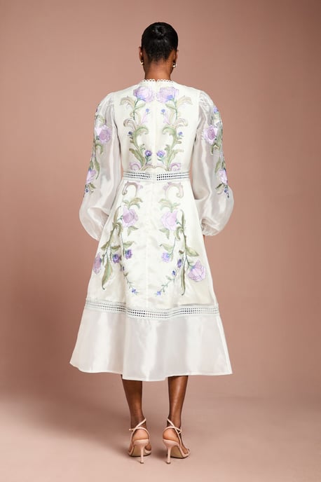 Blouson Sleeve Embroidered Midi Dress - Image 3