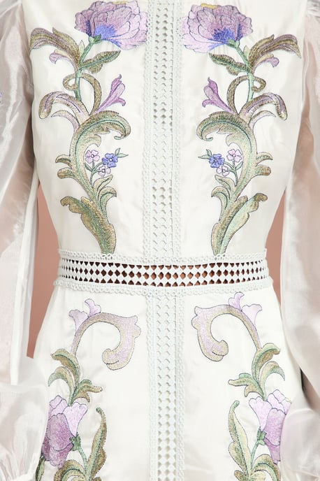 Blouson Sleeve Embroidered Midi Dress - Image 4