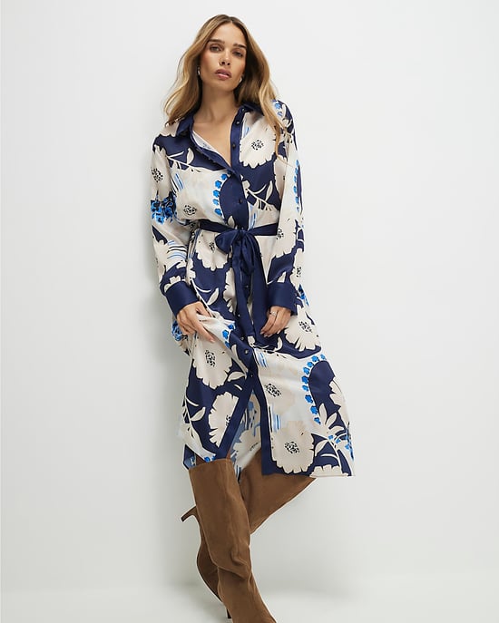 River Island Womens Midi Shirt Dress Cream Floral - Image 1