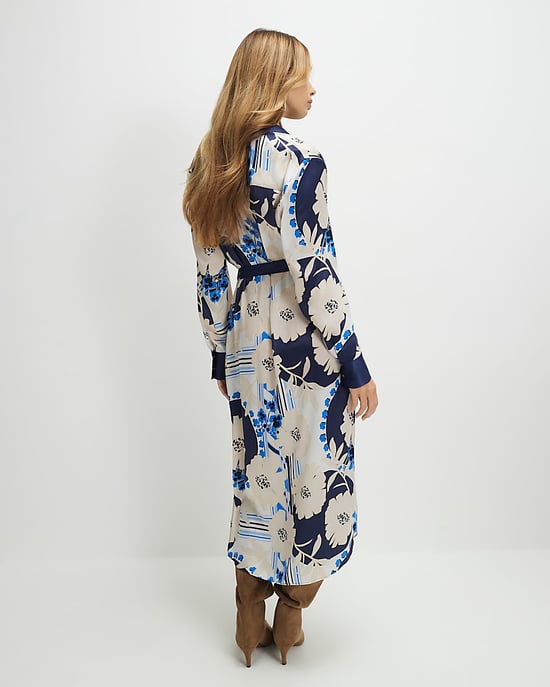 River Island Womens Midi Shirt Dress Cream Floral - Image 3