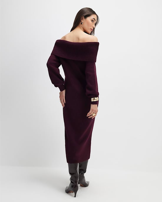 River Island Womens Bardot Midi Dress Red Knit Long Sleeve - Image 3