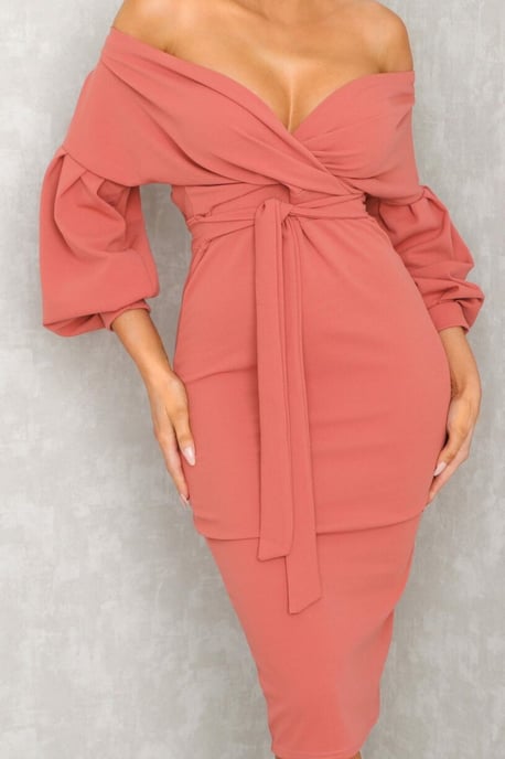 Pink Belted Bodycon Midi Dress  - Angelica - Image 4