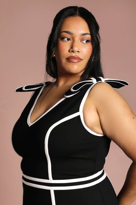 Plus Ponte Piping Contrast Midi Dress - Image 2