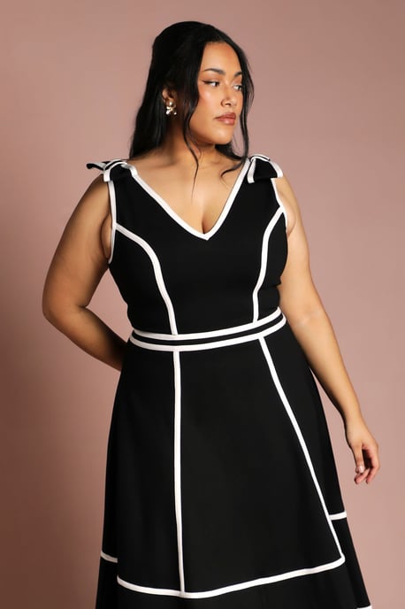 Plus Ponte Piping Contrast Midi Dress - Image 4