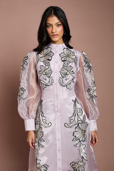 Petite Placement Embroidered Long Sleeve Midi Dress - Image 2