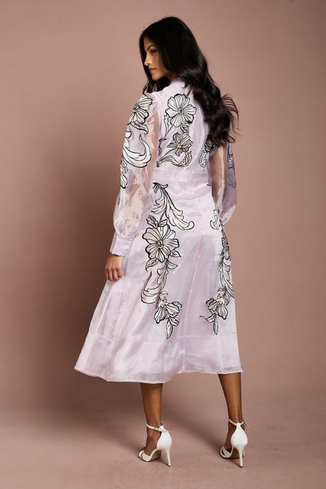 Petite Placement Embroidered Long Sleeve Midi Dress - Image 3