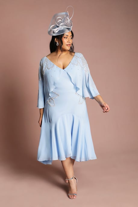 Plus Embellished Midi Dress With Cape Sleeves - Image 1