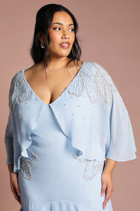 Plus Embellished Midi Dress With Cape Sleeves - Image 2