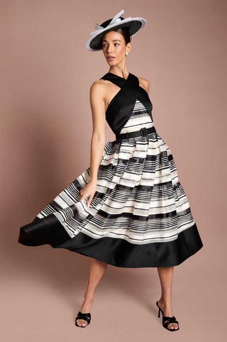 Lisa Tan Halter Neck Mono Stripe Midi Dress - Image 1