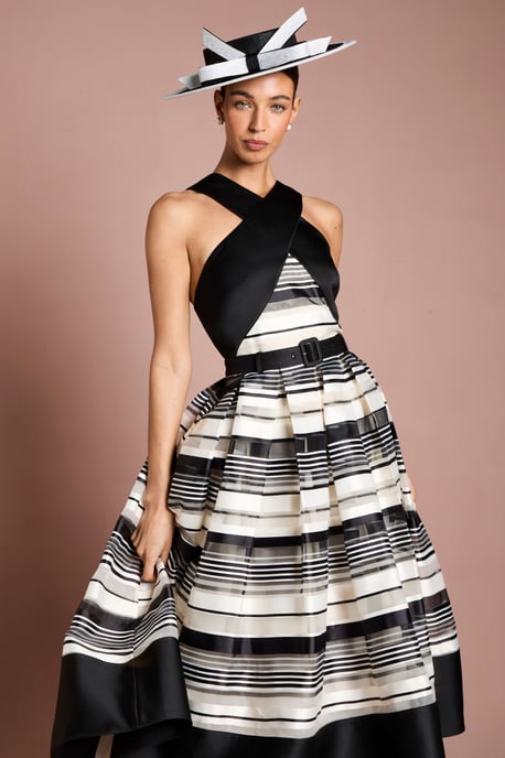 Lisa Tan Halter Neck Mono Stripe Midi Dress - Image 4