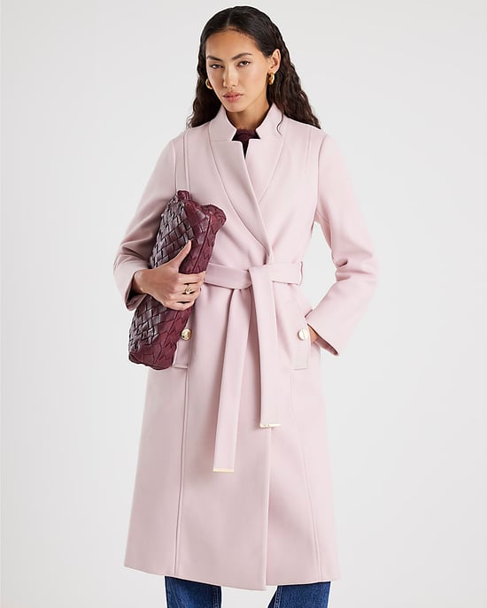 River Island Womens Wrap Coat Pink Notch Collar Belted - Image 1