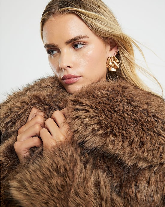 River Island Womens Jacket Petite Brown Faux Fur Collared - Image 1