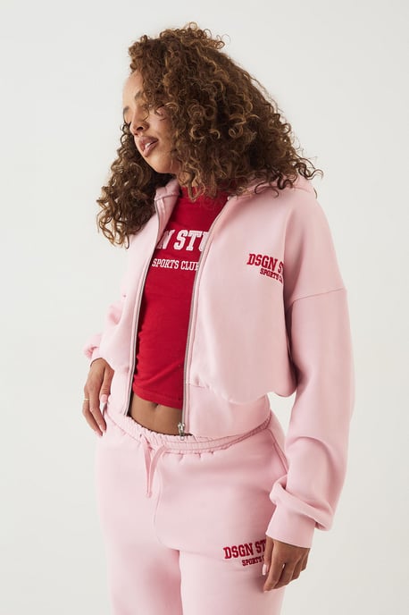 DSGN Studio Applique Boxy Crop Zip Through Hoodie - Image 3