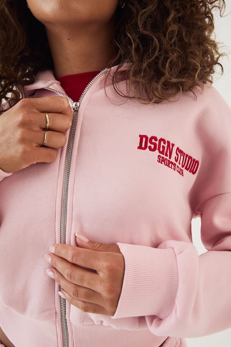DSGN Studio Applique Boxy Crop Zip Through Hoodie - Image 4