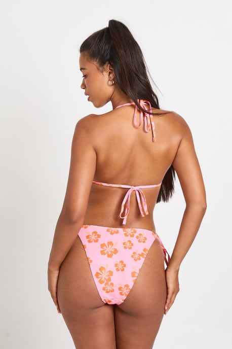 Tropical Floral Print Triangle Bikini Top And Tie Side Bikini Bottom Set - Image 3