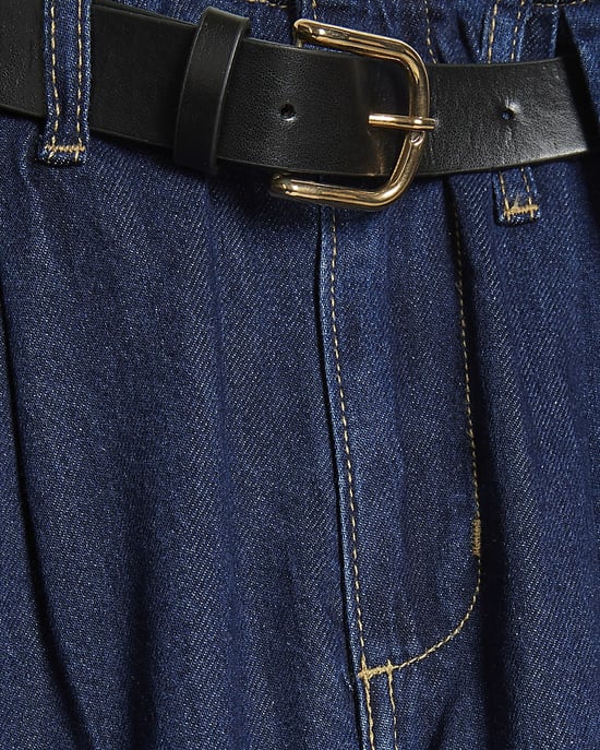 River Island Womens Wide Leg Jeans Petite Blue Belted Pleated - Image 5