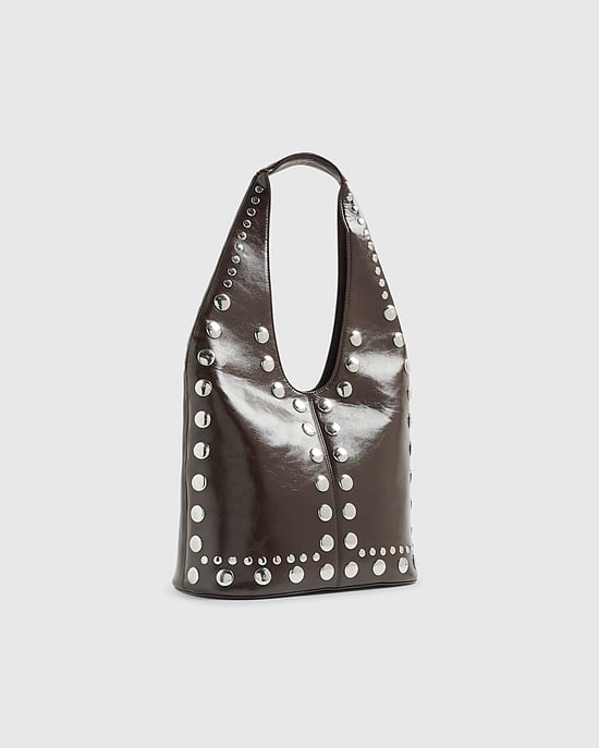 River Island Womens Slouch Shoulder Bag Brown Studded Seam - Image 1