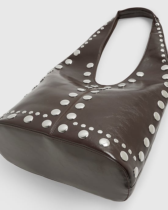 River Island Womens Slouch Shoulder Bag Brown Studded Seam - Image 3
