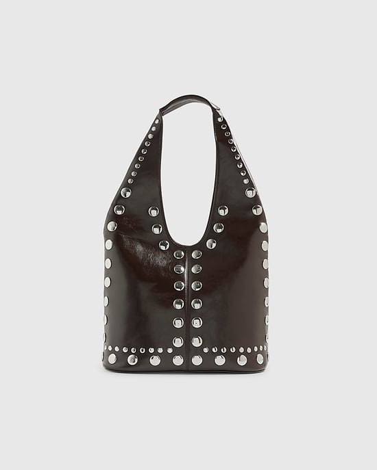 River Island Womens Slouch Shoulder Bag Brown Studded Seam - Image 4