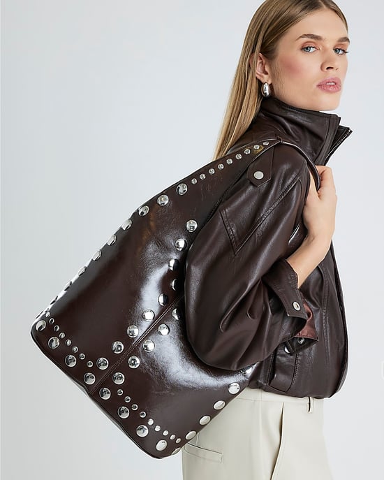 River Island Womens Slouch Shoulder Bag Brown Studded Seam - Image 5