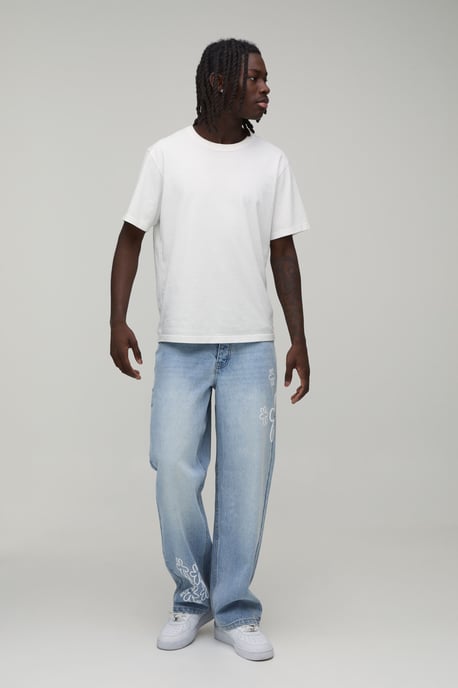 Relaxed Fit Floral Puff Print Jeans - Image 3
