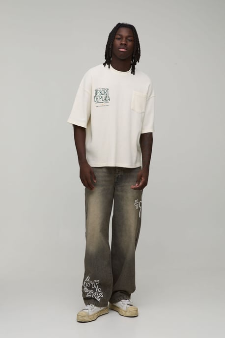 Relaxed Fit Floral Puff Print Jeans - Image 3
