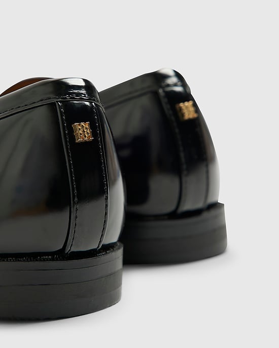 River Island Womens Loafers Black Patent Gold Trim - Image 3