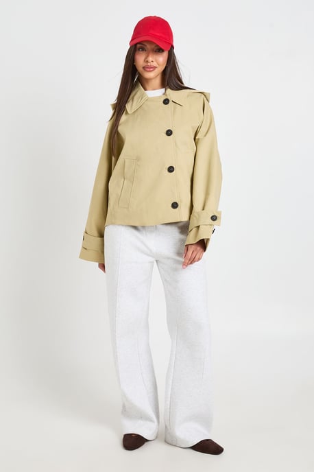 Boxy Detachable Hood Short Trench Jacket - Image 3