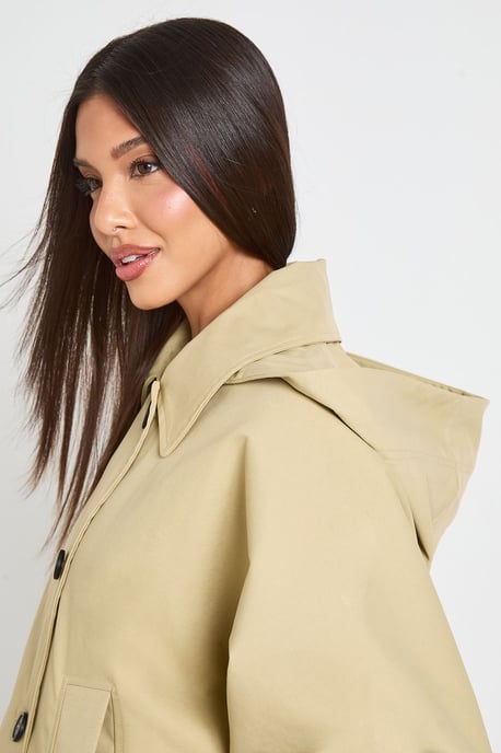 Boxy Detachable Hood Short Trench Jacket - Image 4