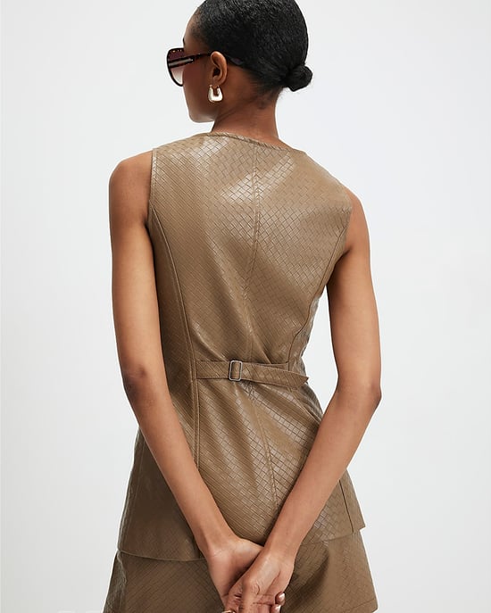 River Island Womens Waistcoat Beige Faux Leather Woven - Image 3