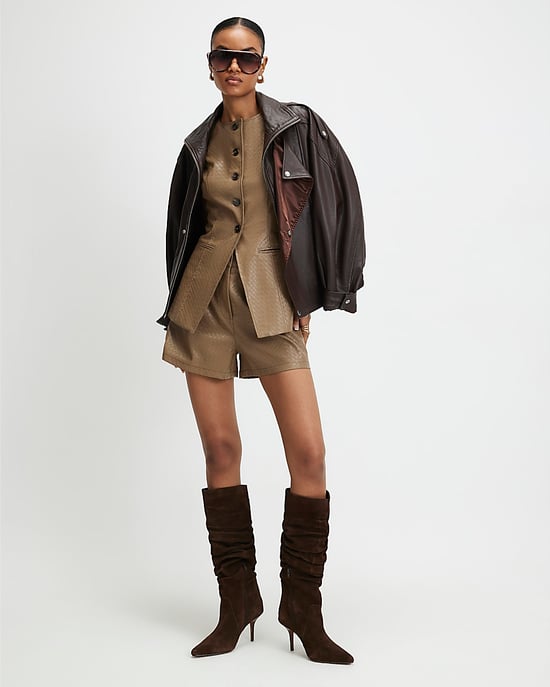 River Island Womens Waistcoat Beige Faux Leather Woven - Image 4