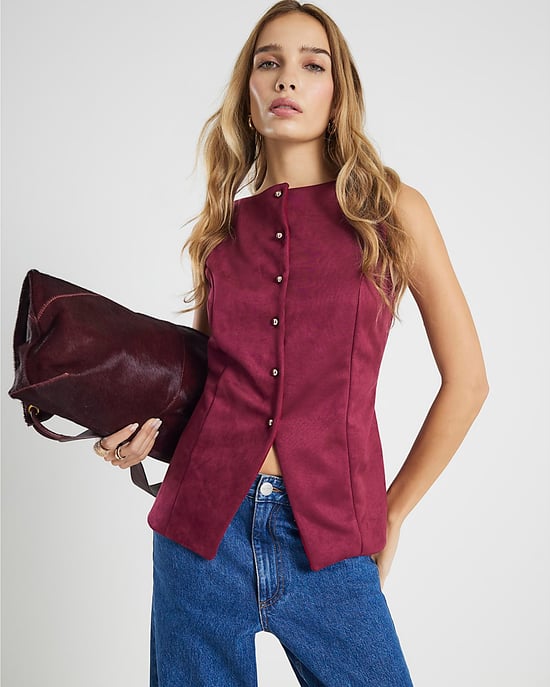 River Island Womens Waistcoat Red Faux Suede Sleeveless - Image 1