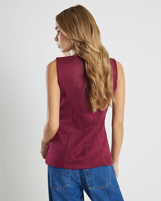 River Island Womens Waistcoat Red Faux Suede Sleeveless - Image 2