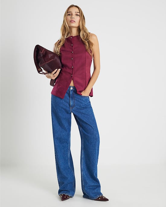 River Island Womens Waistcoat Red Faux Suede Sleeveless - Image 4