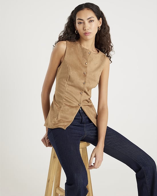 River Island Womens Waistcoat Brown Faux Suede Sleeveless - Image 2