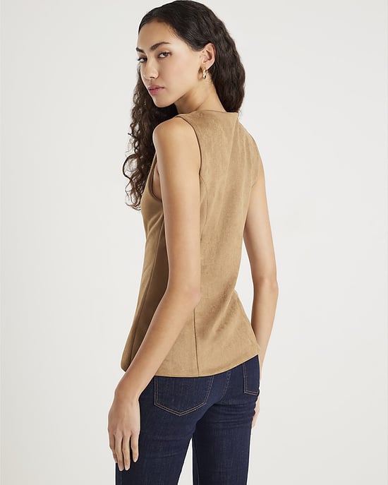 River Island Womens Waistcoat Brown Faux Suede Sleeveless - Image 3