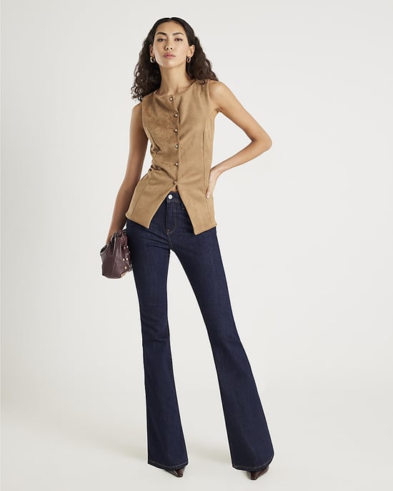 River Island Womens Waistcoat Brown Faux Suede Sleeveless - Image 4