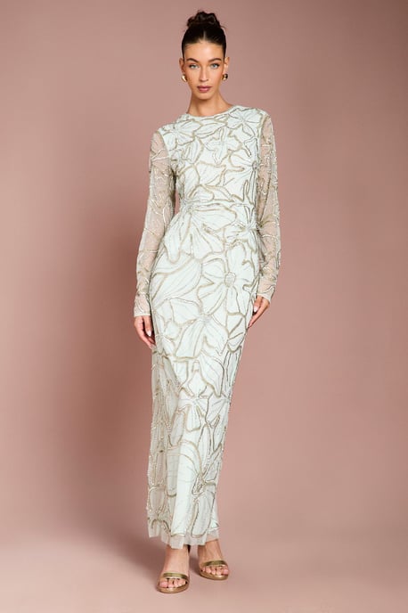 Long Sleeve Floral Embellished Maxi Dress - Image 1