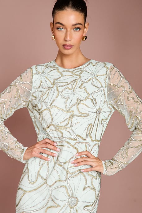 Long Sleeve Floral Embellished Maxi Dress - Image 2
