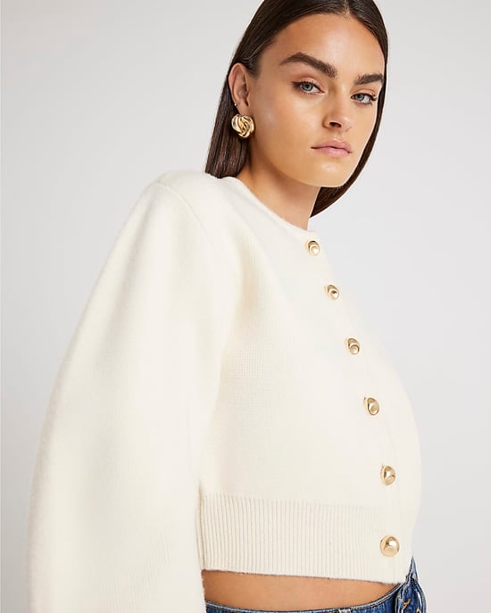 River Island Womens Cardigan Cream Knitted Structured Sleeve - Image 4