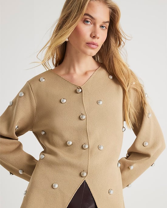 River Island Womens Cardigan Beige Knitted Studded - Image 3