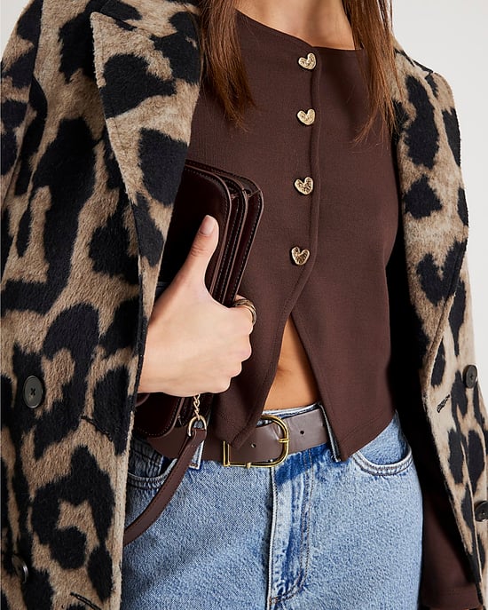 River Island Womens Cardigan Brown Cropped Heart - Image 3