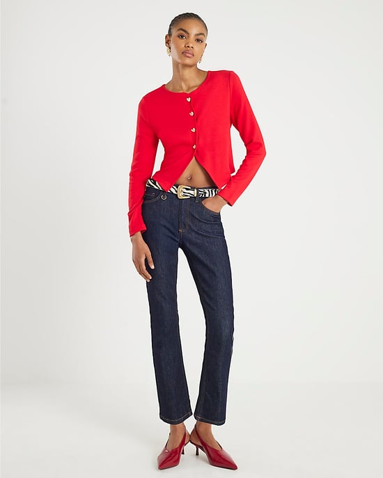 River Island Womens Cardigan Red Long Sleeve Cropped Heart - Image 3